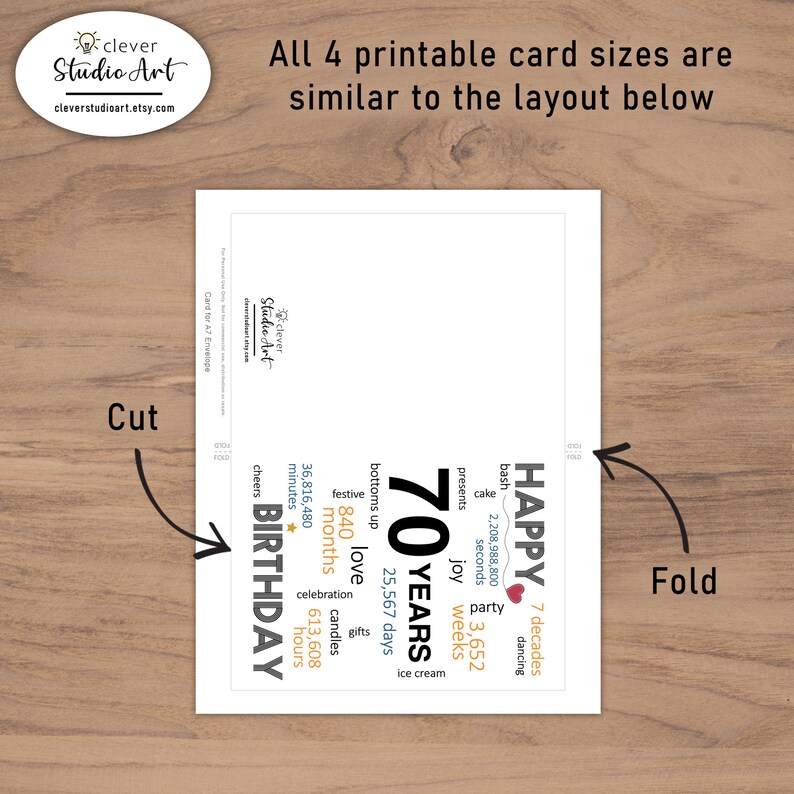 70th Birthday Card, Card for 70th Birthday, Printable 70th Birthday ...