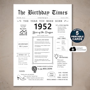 Tarjeta de cumpleaños número 73 para imprimir, tarjeta de cumpleaños para imprimir por el 73.° cumpleaños, regalo para mamá, papá o abuela nacido en 1952, descarga instantánea