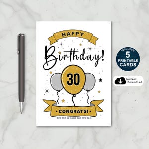 Biglietto di auguri per il 30° compleanno stampabile / Biglietto di auguri per il 30° compleanno / Buon 30° compleanno / Biglietto di auguri per il 30° compleanno / Auguri di buon 30° compleanno