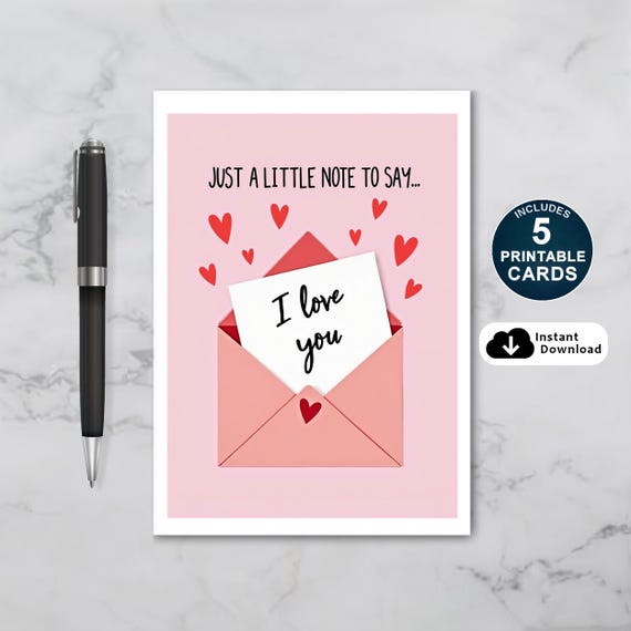 Pink I Love You Card Romantic Note, Hearts (instant Download) - Etsy Pink I Love You Card Romantic Note, Hearts (instant Download) - Etsy