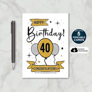 Printable 40th Birthday Card | Happy 40th Birthday Card | Happy 40th birthday | 40th Birthday Card  | Happy 40th Birthday Wishes