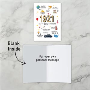 The inside of the 1921 birthday card is intentionally left blank, giving you plenty of space to write your own personalized message and heartfelt wishes.
