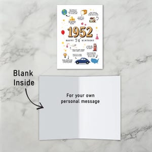 The inside of the 1952 birthday card printable is thoughtfully left blank, giving you ample room to add your own heartfelt message and personal touch.