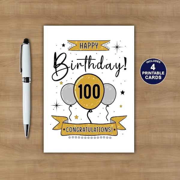 Printable 100th Birthday Card | Happy 100th Birthday Card | Happy 100th birthday | 100th Birthday Card  | Happy 100th Birthday Wishes
