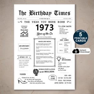 Carte de joyeux 52e anniversaire, carte d'anniversaire imprimable pour 52e anniversaire, né en 1973, cadeau pour lui ou elle, TÉLÉCHARGEMENT IMMÉDIAT