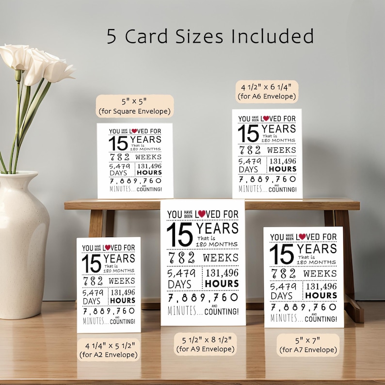 Celebrate their 15th birthday with our printable birthday card, available in five popular sizes. Instantly download and choose the perfect card to send to your loved one for a memorable birthday celebration.