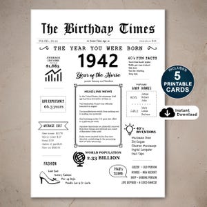 83e verjaardagskaart, geboren in 1942, afdrukbare verjaardagskaart, 83e verjaardagscadeau voor moeder, vader, oma of opa, direct download