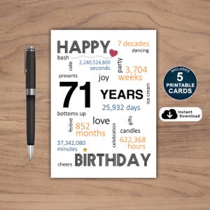 71. Geburtstagskarte, Karte für 71. Geburtstag, Printable 71. Geburtstagskarte, Sofort Download