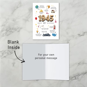 The inside of the 1945 printable birthday card is intentionally left blank, giving you space to write your heartfelt message, adding a personal touch to your 1945 birthday wishes.