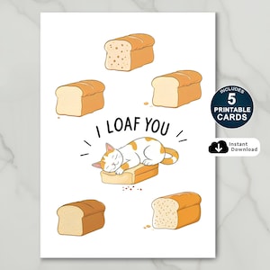 Tarjeta de amor con texto "Te amo gato", tarjeta de aniversario o de San Valentín imprimible para esposo, novio o amante de los gatos: descarga instantánea