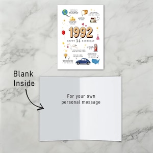 The printable 1992 Birthday Card is blank inside by design, giving you a lot of room to write a heartfelt message, add personal memories, or include a special birthday wish for that special someone.