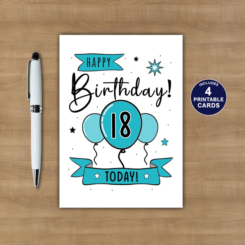 Printable 18th Birthday Card Happy 18th Birthday Card - Etsy