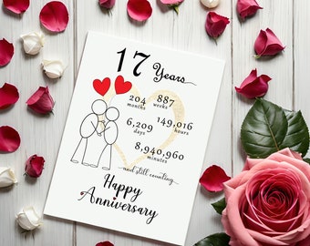 17th Anniversary Card, Couple Gift (printable PDF - Etsy