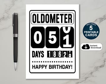 51st Birthday Card, Oldometer Birthday Card, Printable Birthday Card, 51st Birthday Card For Him
