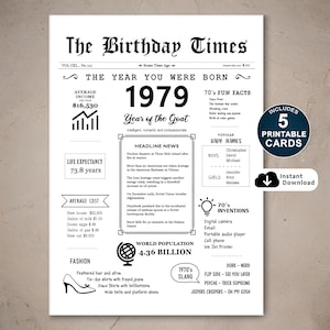 Carte de 46e anniversaire imprimable, carte de 46e anniversaire imprimable, née en 1979, cadeau pour lui ou elle, TÉLÉCHARGEMENT IMMÉDIAT