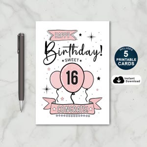 Geburtstagskarte zum 16.Geburtstag in Rosa | Sweet 16 Geburtstagskarte | 16.Geburtstagskarte | Alles Gute zum 16 Herzlichen Glückwunsch zum 16.Geburtstag