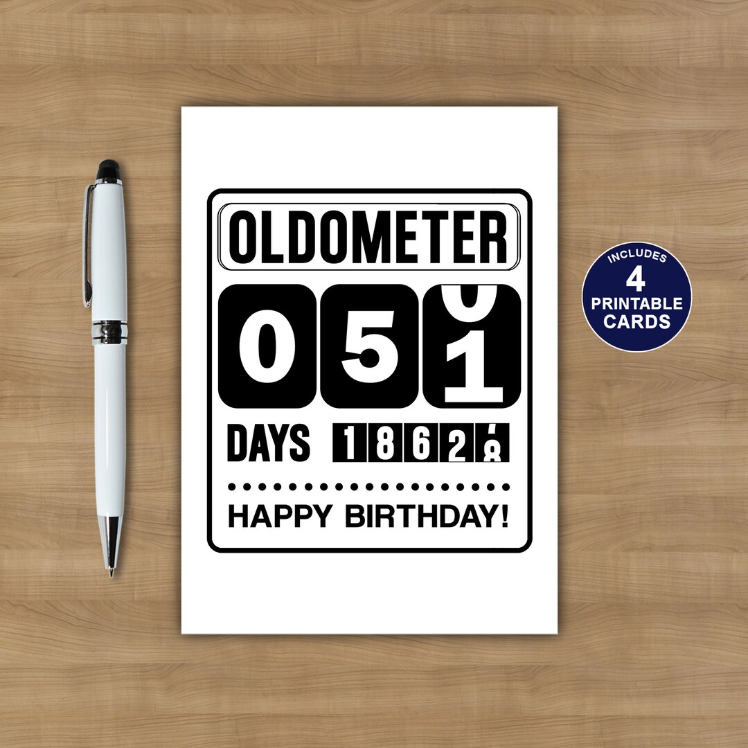 51st Birthday Card, Oldometer Birthday Card, Printable Birthday Card ...