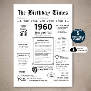 Gelukkige 65e verjaardagskaart, afdrukbare verjaardagskaart voor 65e verjaardag, geboren in 1960 Cadeau voor moeder, vader, oma of opa, direct download
