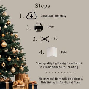 Please note: No physical item will be shipped; this listing is for digital files available for immediate download. We recommend using high-quality cardstock for printing the Christmas card.