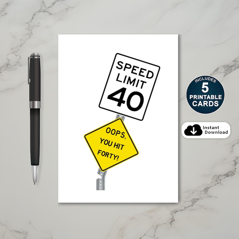 Make a 40th birthday truly unforgettable with our exclusive 'Oops You Hit 40' Birthday Card collection, available in five popular sizes. Instantly download your favorite design and add a personal touch to your loved one’s special day!