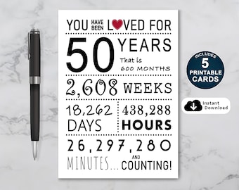 50th Birthday Card: Loved For 50 Years (Printable PDF)