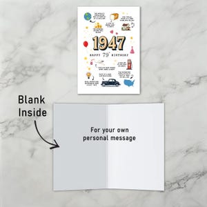 The inside of the 1947 birthday card printable is thoughtfully left blank, giving you ample room to add your own heartfelt message and personal touch.