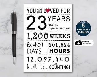 23rd Birthday Card: Loved For 23 Years, Daughter or Son (Printable PDF)