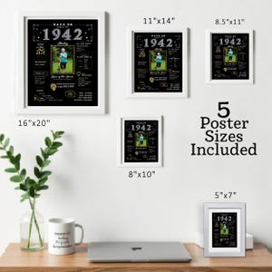 Our 1942 birthday printable comes in 5 sizes and is ready for instant download. Perfect for parties, décor, or framing, it’s personalized with a name, birth date, and photo for a timeless keepsake.