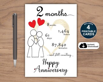 2 month Anniversary Card Printable, Printable Anniversary Card, Two Month Anniversary Card