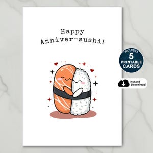 Karta rocznicowa sushi dla męża, do wydrukowania słodka karta rocznicowa foodie dla żony, chłopaka lub dziewczyny, zabawna karta rocznicowa dla niego