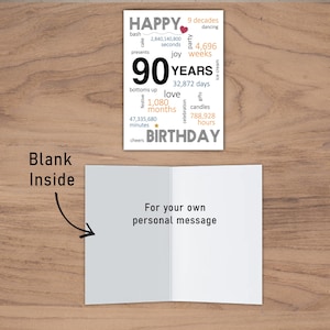 The inside of the 90th birthday printable card is intentionally blank, allowing you to pen a heartfelt message, adding a personal touch to their special birthday.