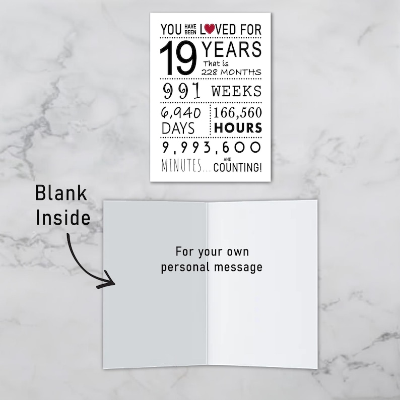 The inside of the 19th birthday printable card is intentionally blank, allowing you to pen a heartfelt message and add a personal touch to their special day.