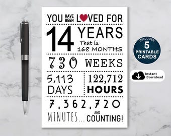 Tarjeta de cumpleaños número 14: Has sido amado/a - PDF imprimible (5 tamaños)