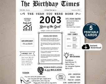 23 Geburtstagskarte zum ausdrucken: Geboren im Jahr 2003, Fun Facts (Digitaler Download)