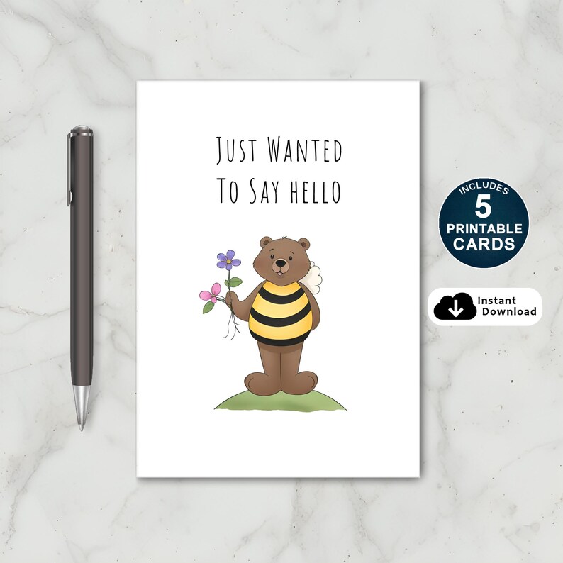 Send a little cheer with our charming card! Featuring a delightful design and the simple message 'Just Wanted To Say Hello.' Available in 5 popular sizes, it's the perfect way to brighten someone's day