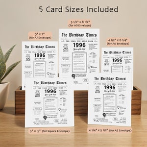 Our 1996 birthday printable card comes in the 5 most common birthday card sizes. Download instantly and choose the perfect card to send to your loved one for a joyous celebration of their 1996 birthday.