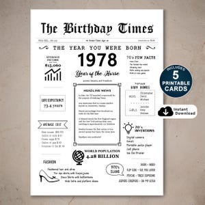Carte de joyeux 47e anniversaire, carte d'anniversaire imprimable pour 47e anniversaire, né en 1978, cadeau pour lui ou elle, TÉLÉCHARGEMENT IMMÉDIAT