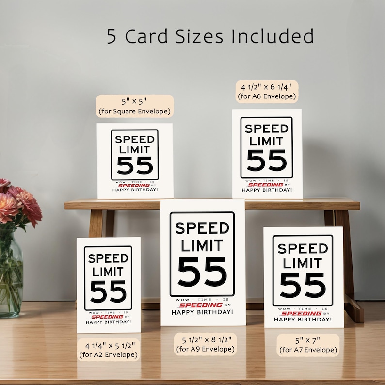 Celebrate their 55th with our printable Speed Limit Birthday Card, available in five popular sizes. Instantly download and choose the perfect design to make their birthday truly memorable.