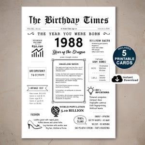 Happy 37th Birthday Card, Printable Birthday Card for 37th Birthday, Born in 1988 Gift for Him or Her, INSTANT DOWNLOAD