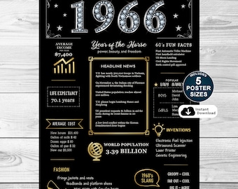 LEbirthday 1966 Birthday Newspaper Sign: Fun Facts, Trivia - Large Wall Art