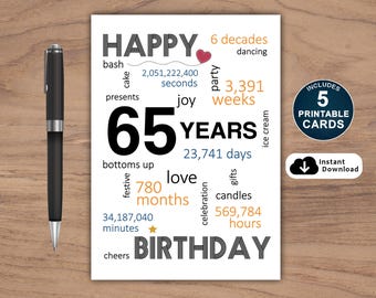 65th Birthday Card: Milestone Celebration (5 PDF Cards)