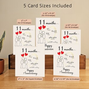 Our 11 month anniversary printable card is available in the five most common anniversary card sizes. Download instantly and select the perfect card to send to your loved one for a joyous anniversary celebration.