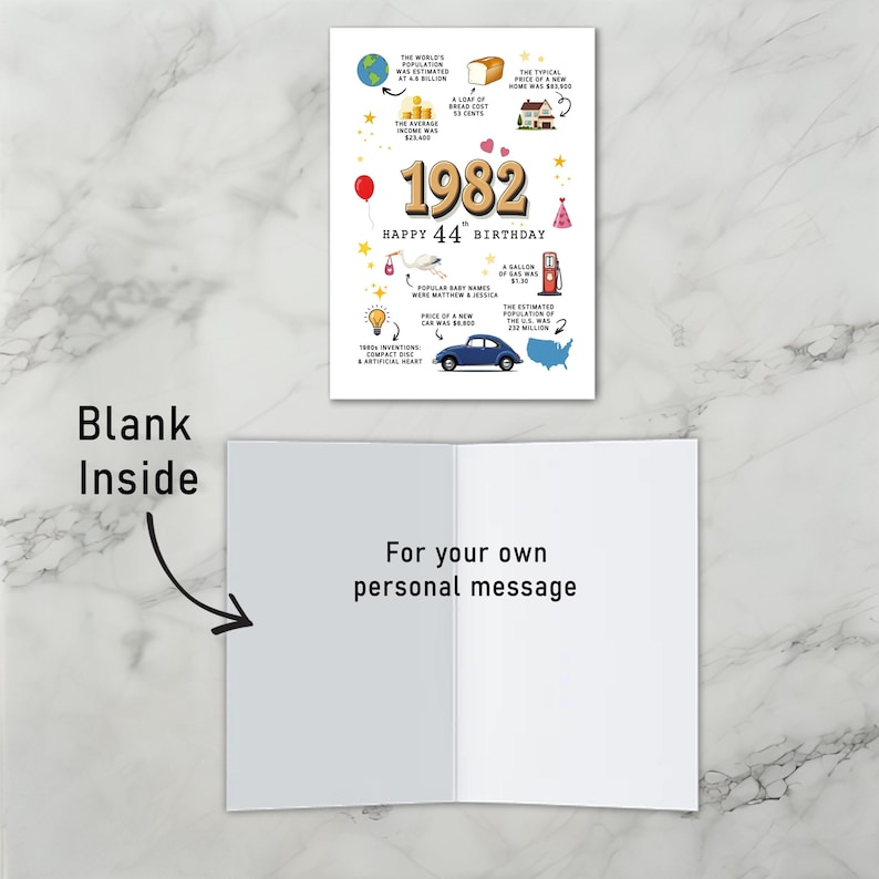The inside of the printable 1982 Birthday Card is left blank by design, giving you plenty of room to write a heartfelt message, add personal memories, or include a special birthday wish.