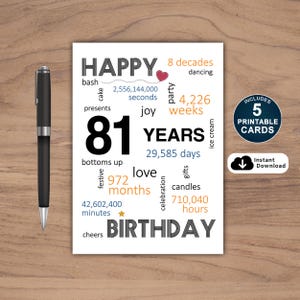 81e verjaardagskaart, kaart voor 81e verjaardag, afdrukbare 81e verjaardagskaart, Instant Download