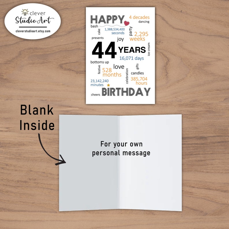 44th Birthday Card Printable 44th Birthday Card Printable - Etsy