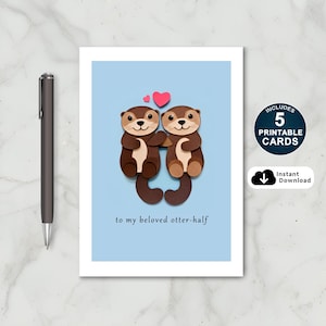 Znacząca karta Otter, do druku, szczęśliwa rocznica, karta Love You, słodka dla żony, męża, partnera, dziewczyny, chłopaka