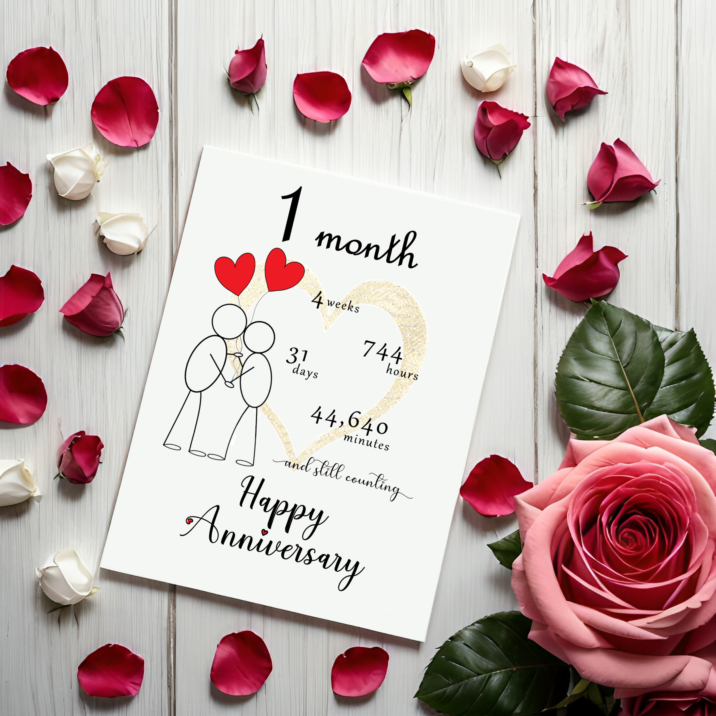 1 Month Anniversary Card Printable, Set of 5 (PDF) - Etsy UK
