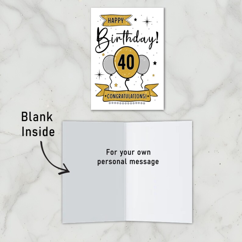 The inside of the 40th Birthday Card is left blank, giving you ample space to write a heartfelt message and add a personal touch to their special day.