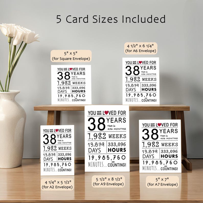 Celebrate their 38th birthday with our printable birthday card, available in five popular sizes. Instantly download and pick the perfect design to make their birthday truly memorable.