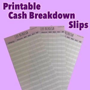 Printable Cash Breakdown Slips